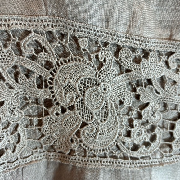 DRESS SZ XL 100% Linen Unlined Hem and Waist Lace Cool Beige Soft Knee Length - Picture 3 of 8